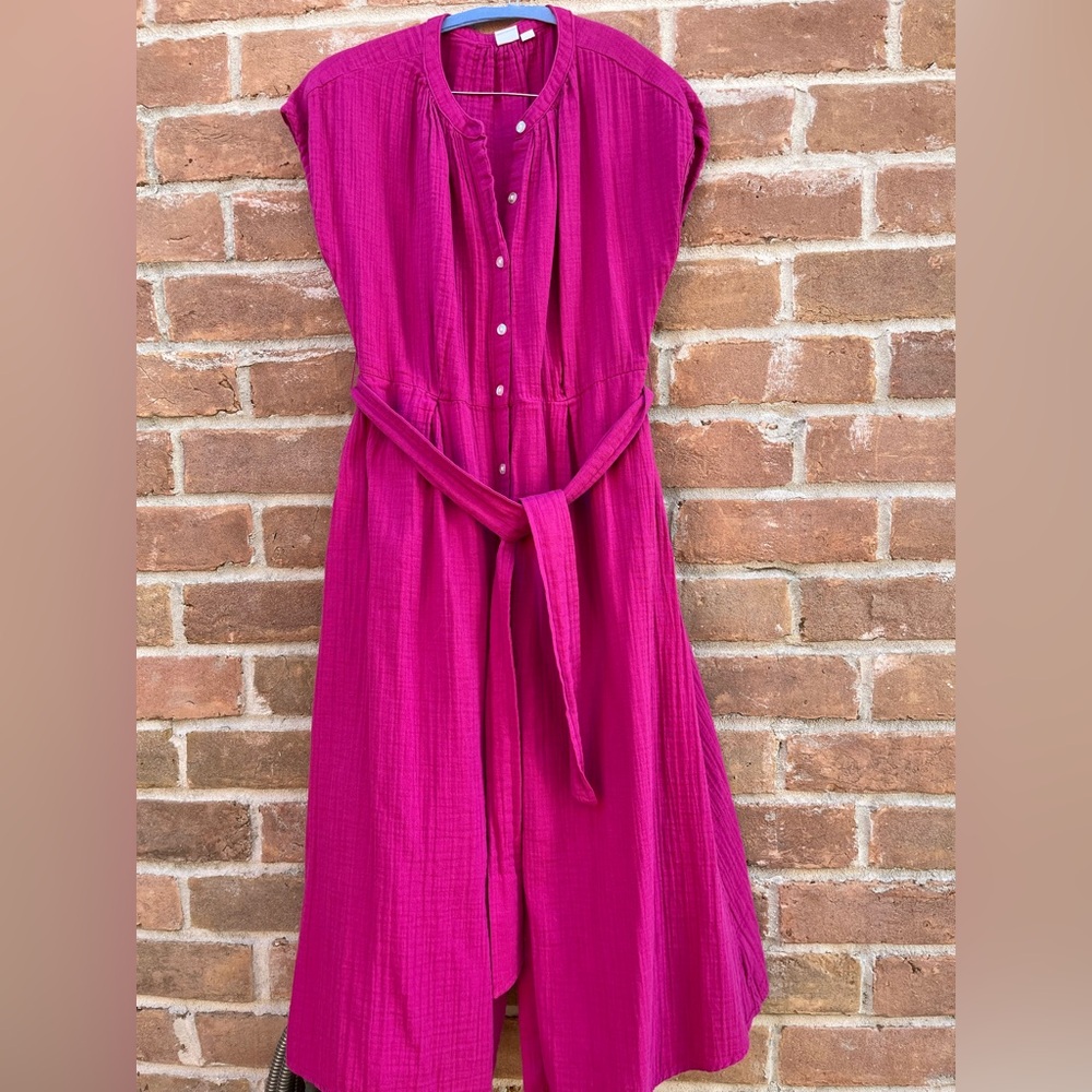 Gap Hot Pink Cotton Midi Shirtdress